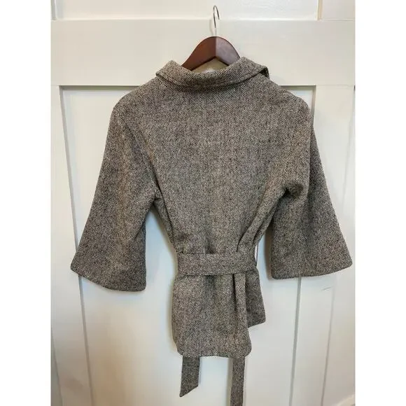 Vtg GAP 3/4 Wide Sleeve Belted Herringbone Cropped Peacoat, M - Picture 8 of 8